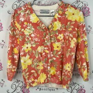 Alfred dunner cardigan flowers sequins sparkly Floral Button-Up Cardigan